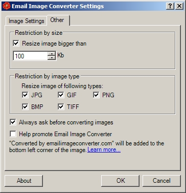 Email Image Converter - Settings Dialog - Other tab